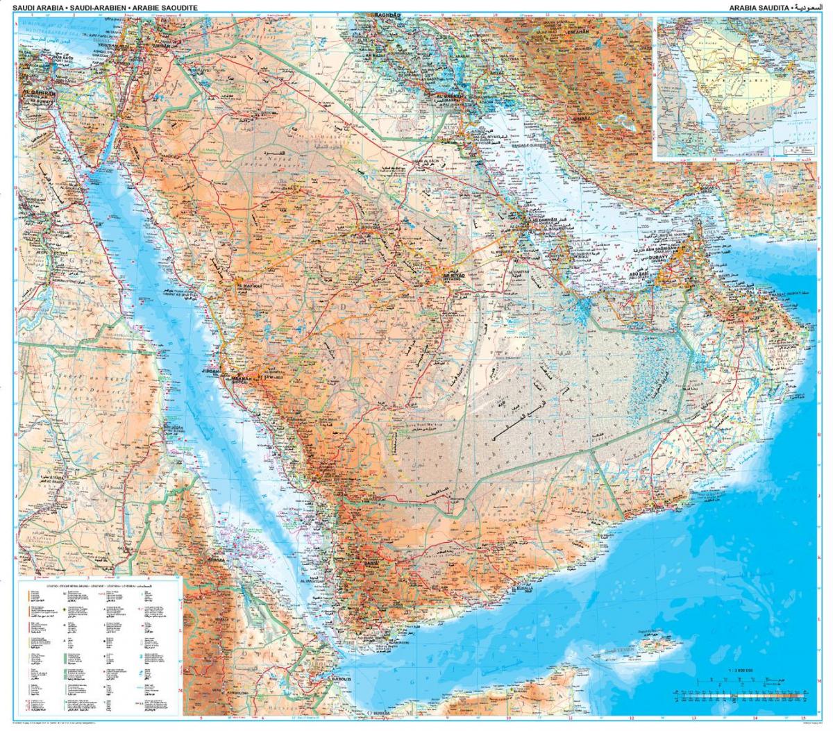 Kartta Saudi-Arabia topografisia