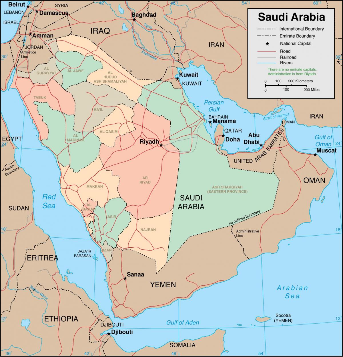 Saudi-Arabia alueiden kartta