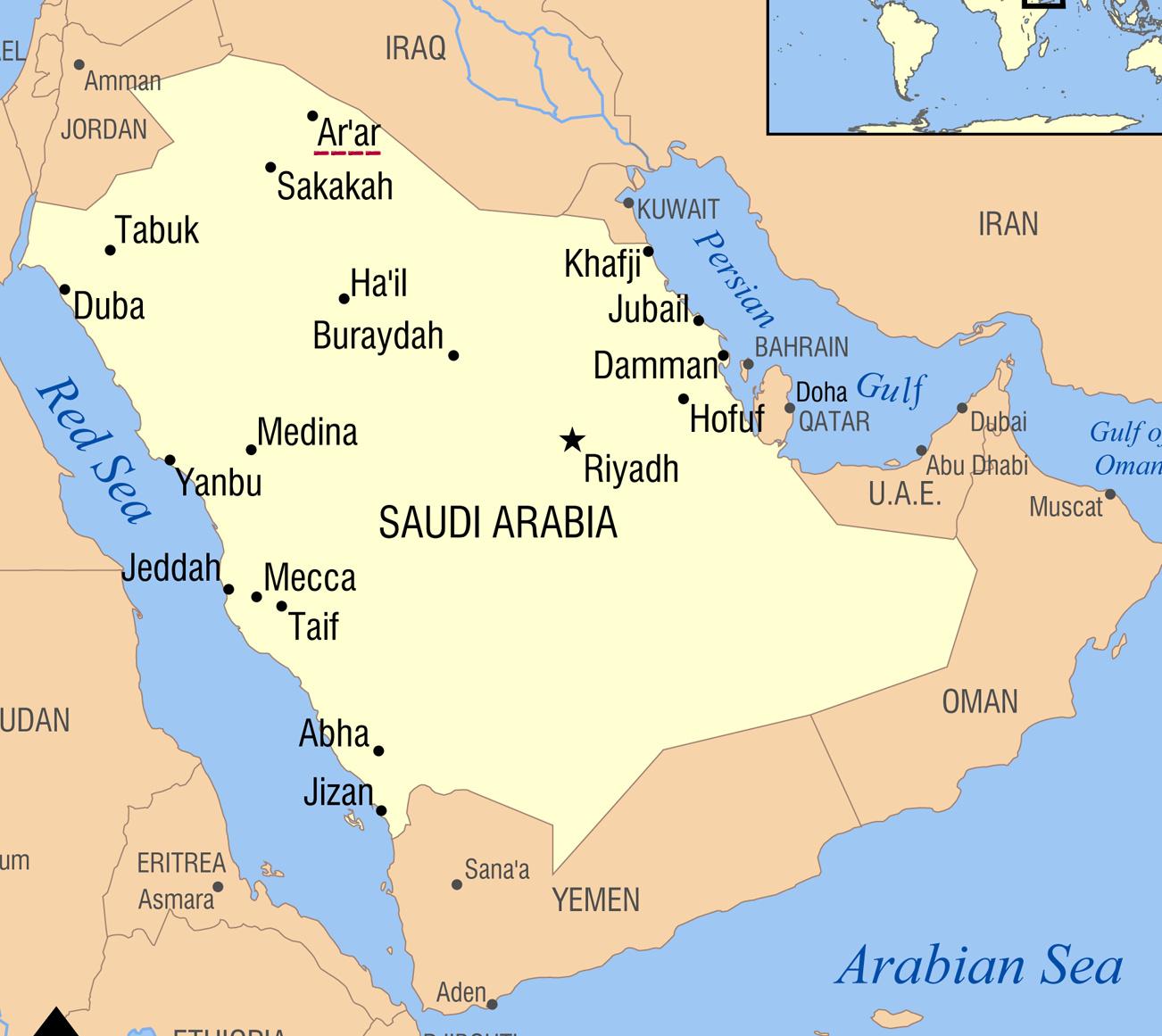 Arar, Saudi-Arabia kartta -' Arar SAUDI-arabian kartta (Länsi-Aasia - Aasia)