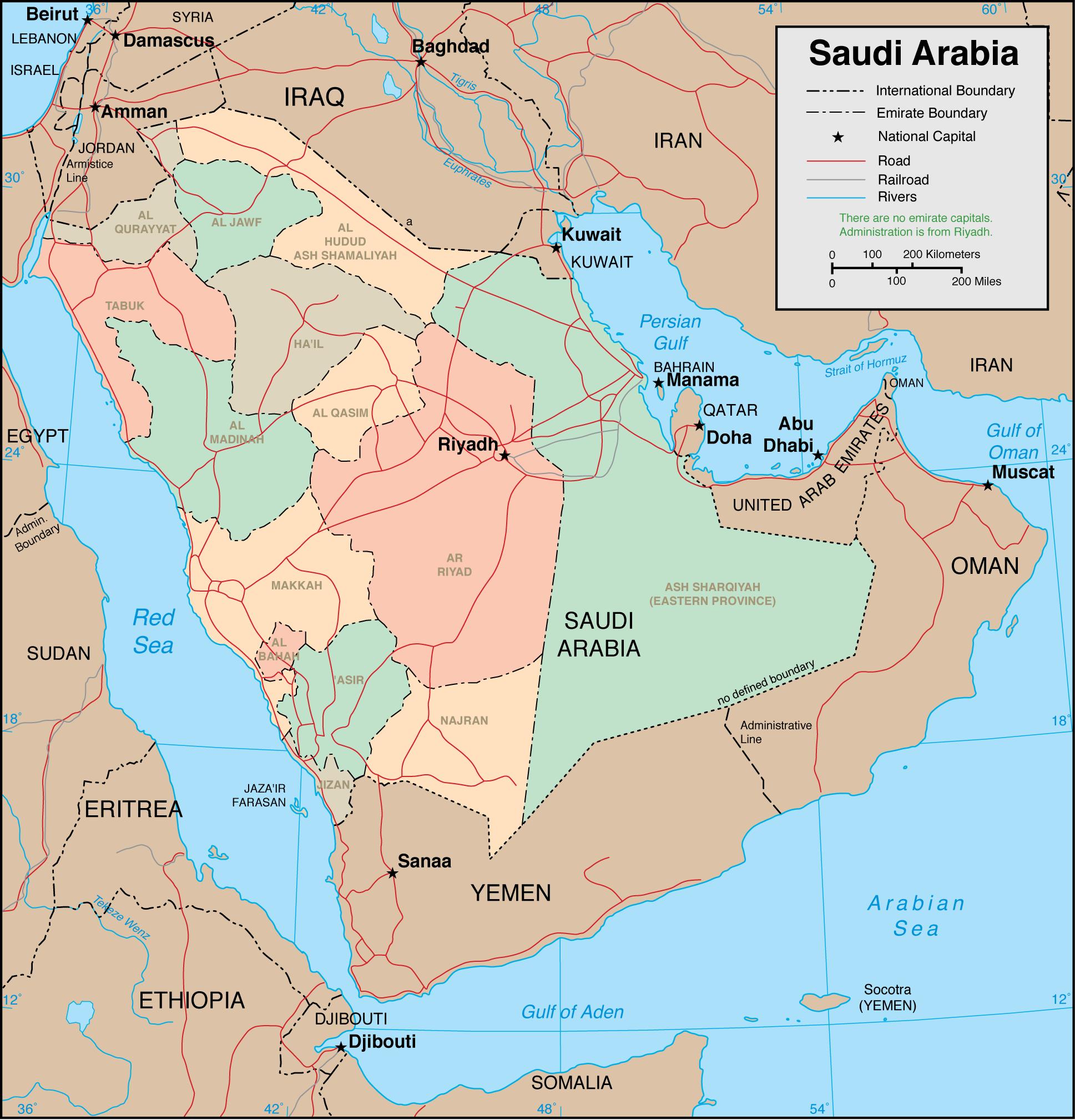 Saudi-Arabian provinssit kartalla - Kartta Saudi-Arabian provinssit  (Länsi-Aasia - Aasia)