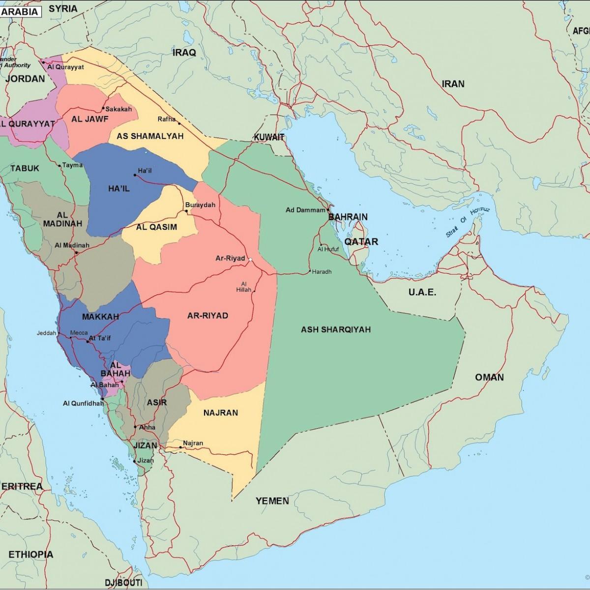 Kartta Saudi-Arabian kaupungeissa