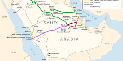 Kartta Saudi-Arabia railway