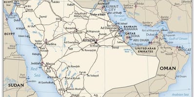 Kartta Saudi-Arabian satamat