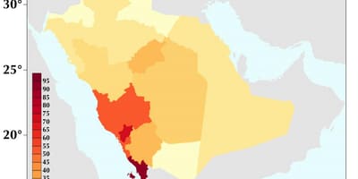 Saudi-Arabia asukastiheys kartta